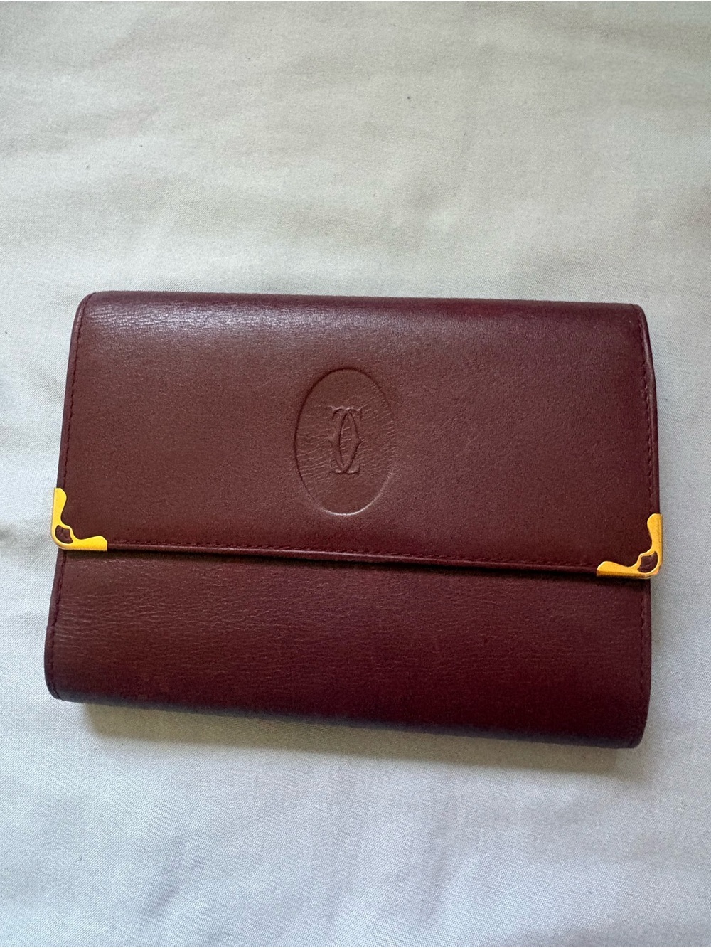 Authentic Cartier Trifold Kisslock  Leather Wallet